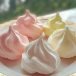 Colorful Jello Meringue Cookies arranged on a white platter, showing their light, airy texture and vibrant hues.