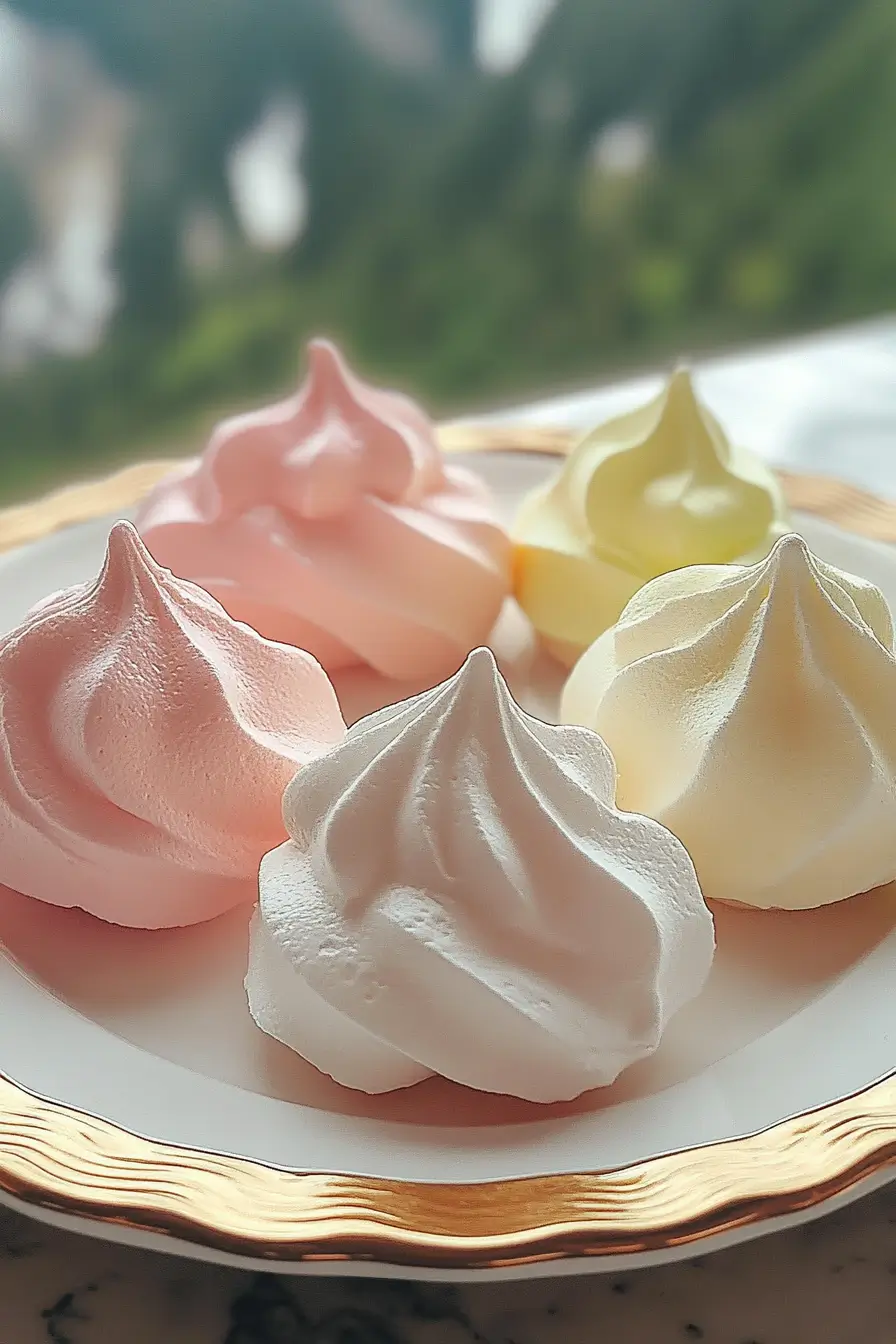 Colorful Jello Meringue Cookies arranged on a white platter, showing their light, airy texture and vibrant hues.